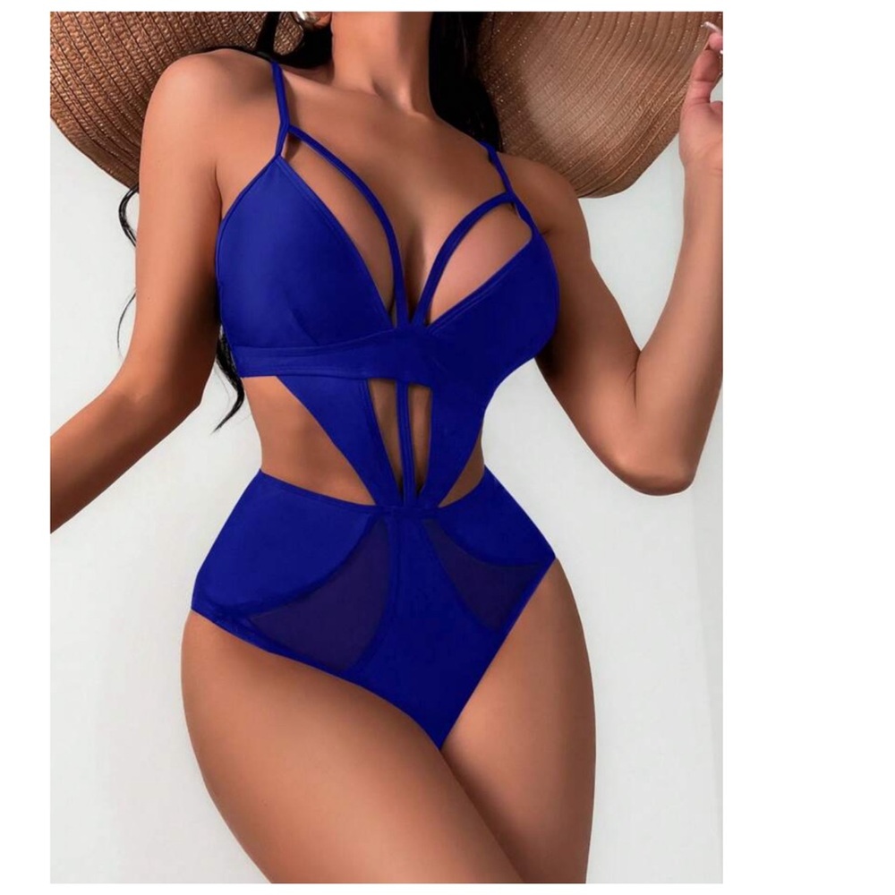 SHEI Beach Solid Cut-Out Harness One Piece Swimsuit